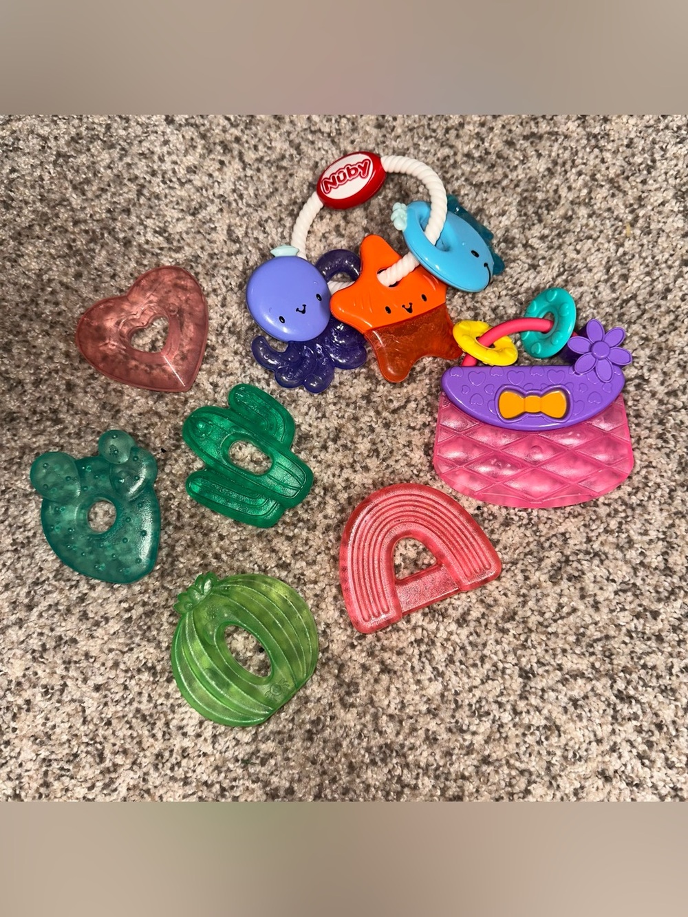 Multicolor Baby Teether & Toy Set - Pink, Green, Orange, Blue, Purple